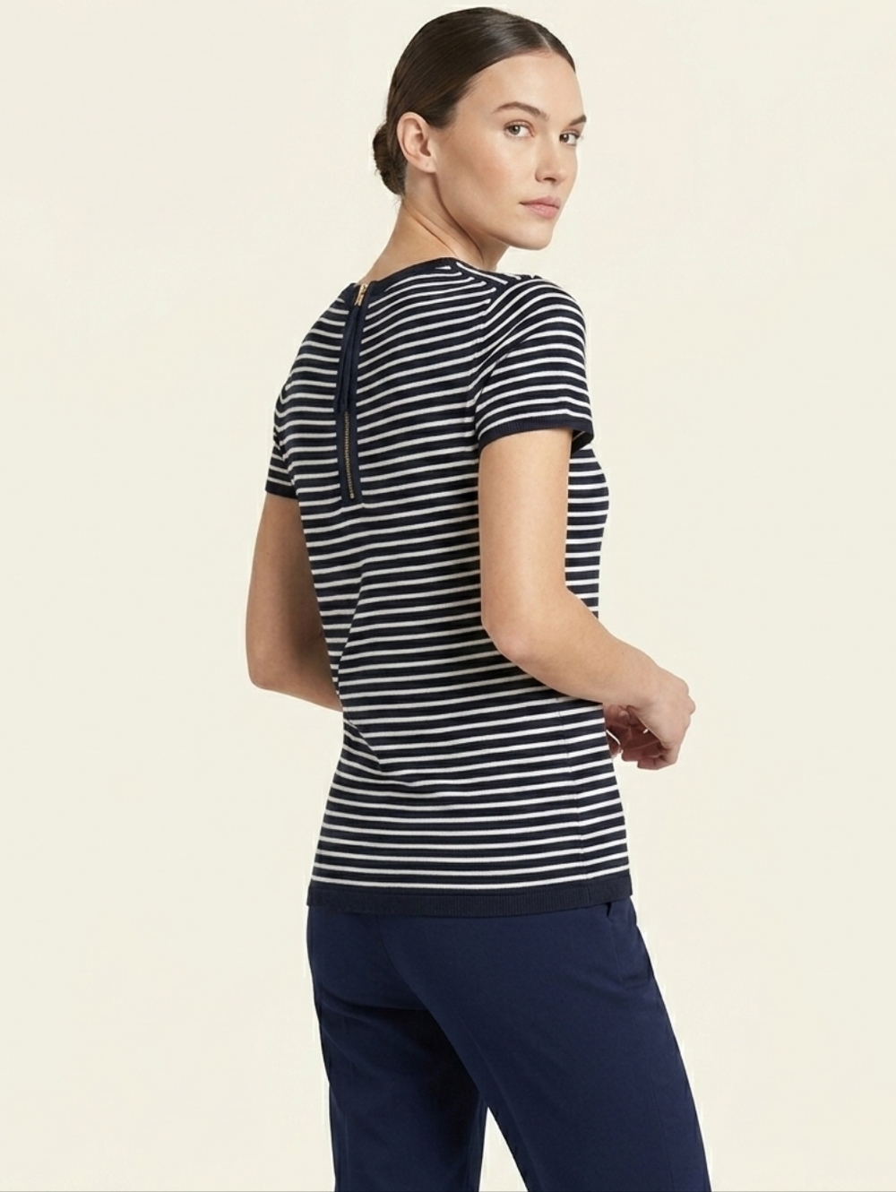 Philosophy Republic Navy White Striped Back Zip Knit Sweater Large